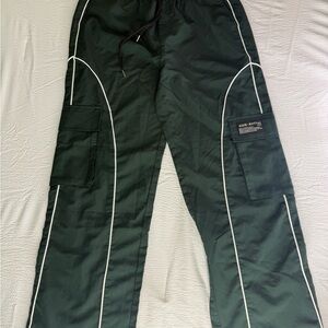 ONE-Cozyn Men's Dark Green Track Pants L 100% Polyester Drawstring Pockets